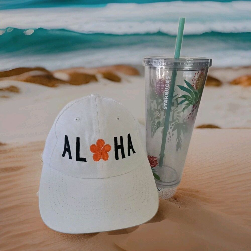 Hawaii Aloha JuniorFit Imperial White Baseball Hat Cap Starbucks Tumbler & Straw